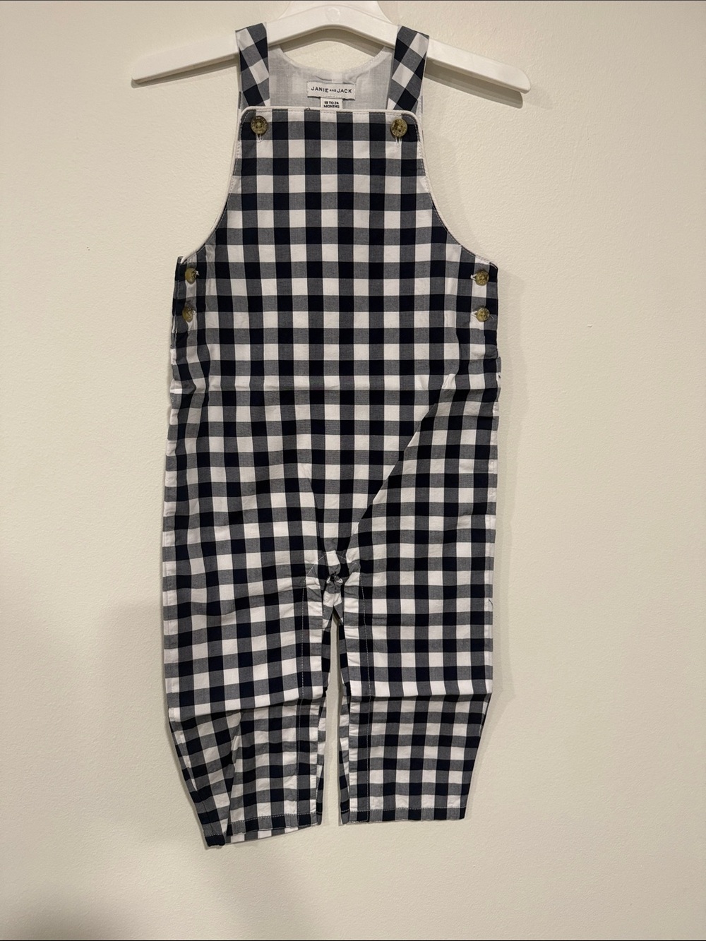 Janie and Jack Black and White Gingham Overalls